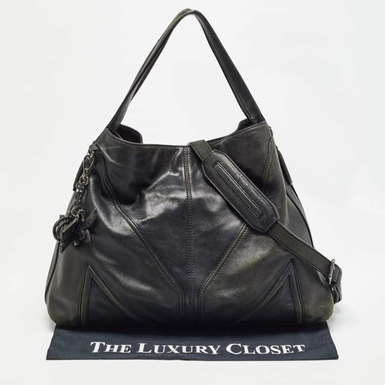 Pre Owned MCM Black Leather Logo Charm Shoulder Bag