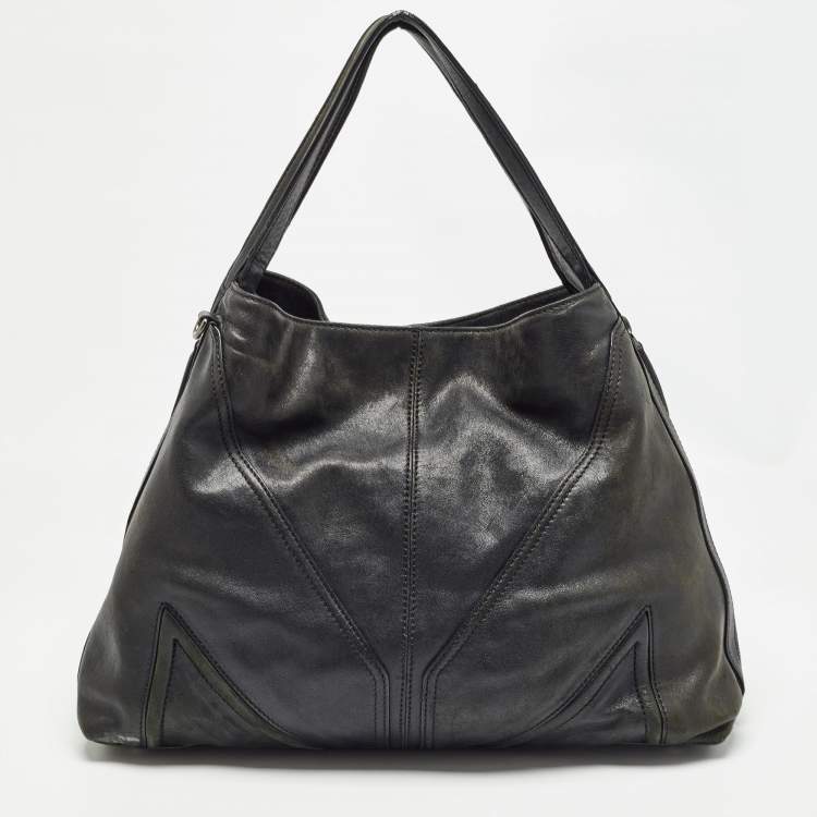 Pre Owned MCM Black Leather Logo Charm Shoulder Bag