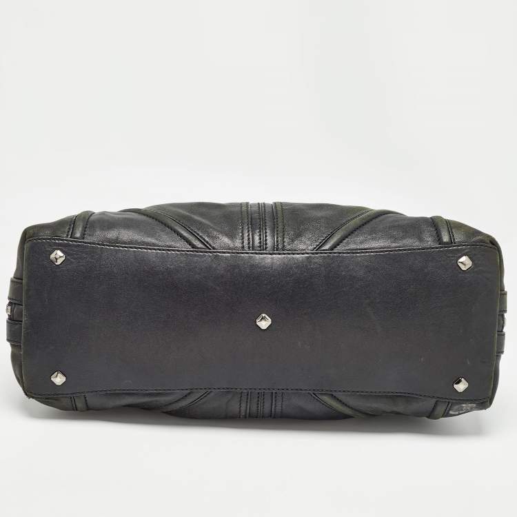 Pre Owned MCM Black Leather Logo Charm Shoulder Bag