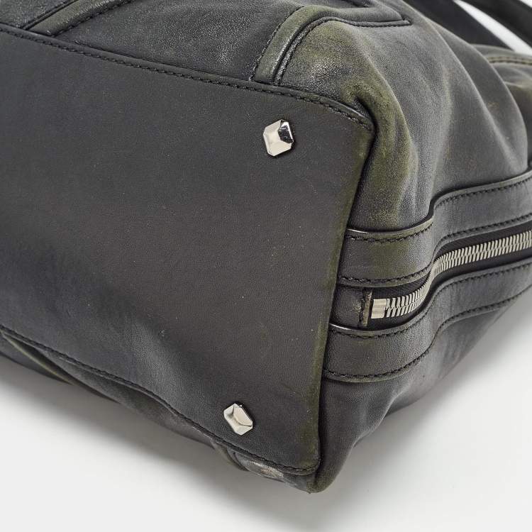 Pre Owned MCM Black Leather Logo Charm Shoulder Bag
