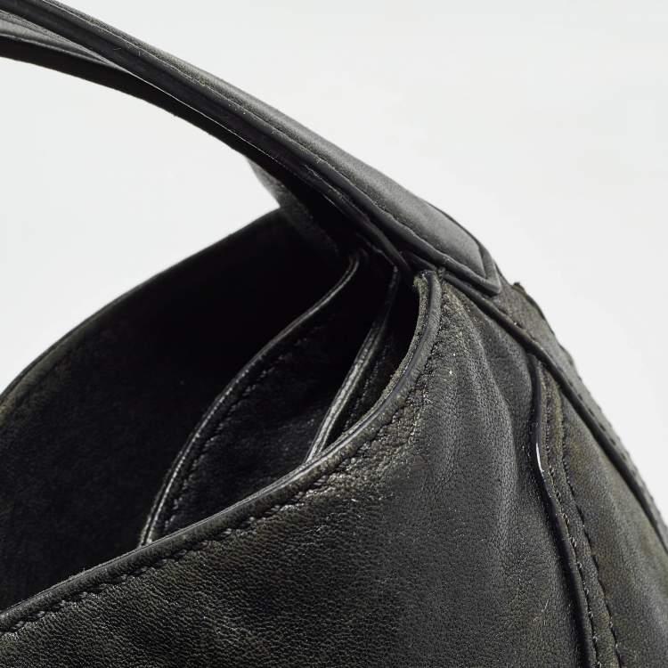 Pre Owned MCM Black Leather Logo Charm Shoulder Bag