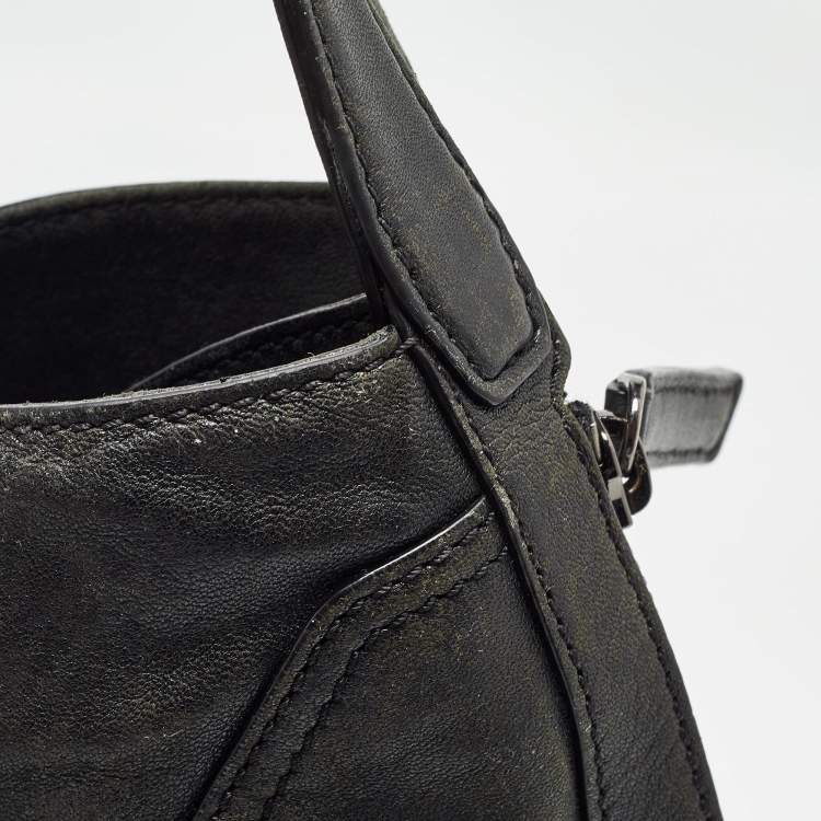 Pre Owned MCM Black Leather Logo Charm Shoulder Bag