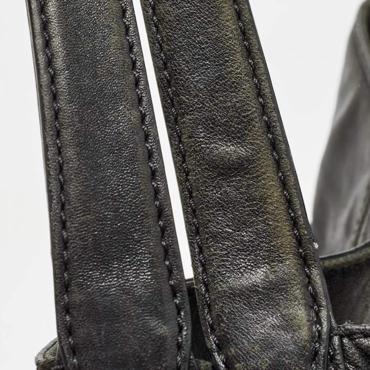 Pre Owned MCM Black Leather Logo Charm Shoulder Bag