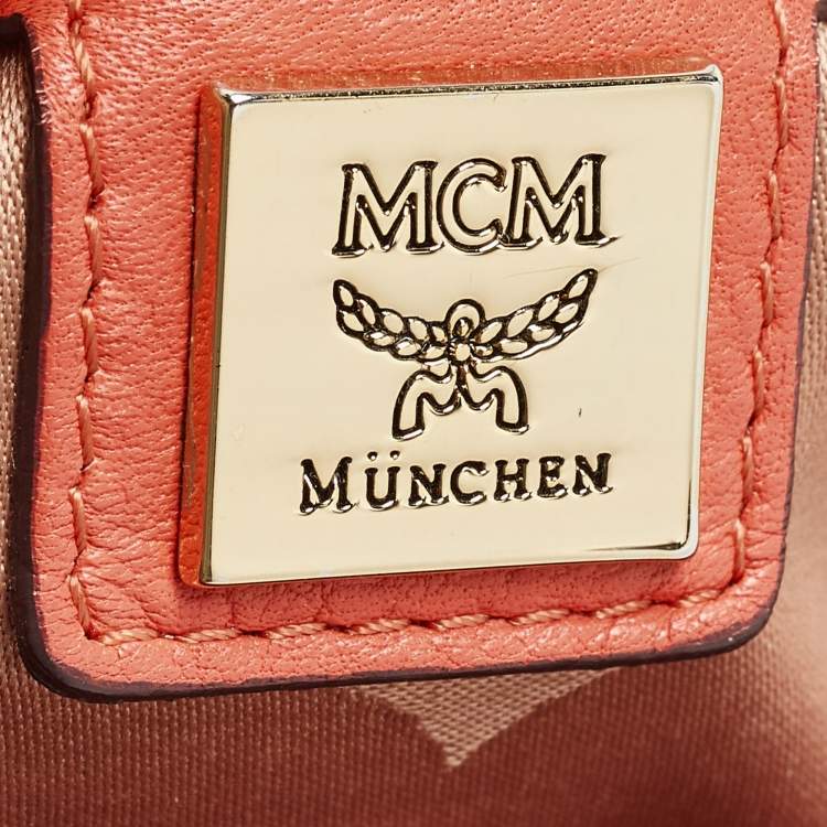 Pre Owned MCM Orange Leather Turn Lock Flap Top Handle Bag