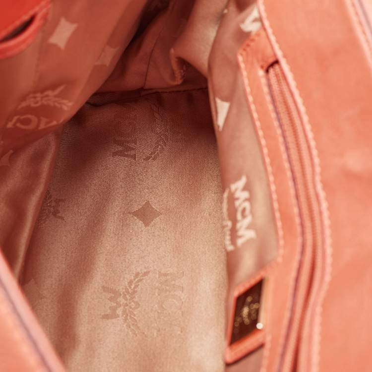 Pre Owned MCM Orange Leather Turn Lock Flap Top Handle Bag