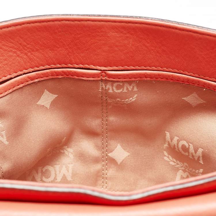 Pre Owned MCM Orange Leather Turn Lock Flap Top Handle Bag