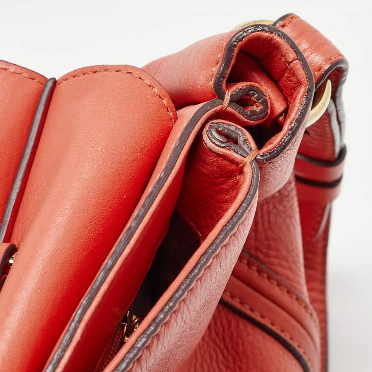 Pre Owned MCM Orange Leather Turn Lock Flap Top Handle Bag