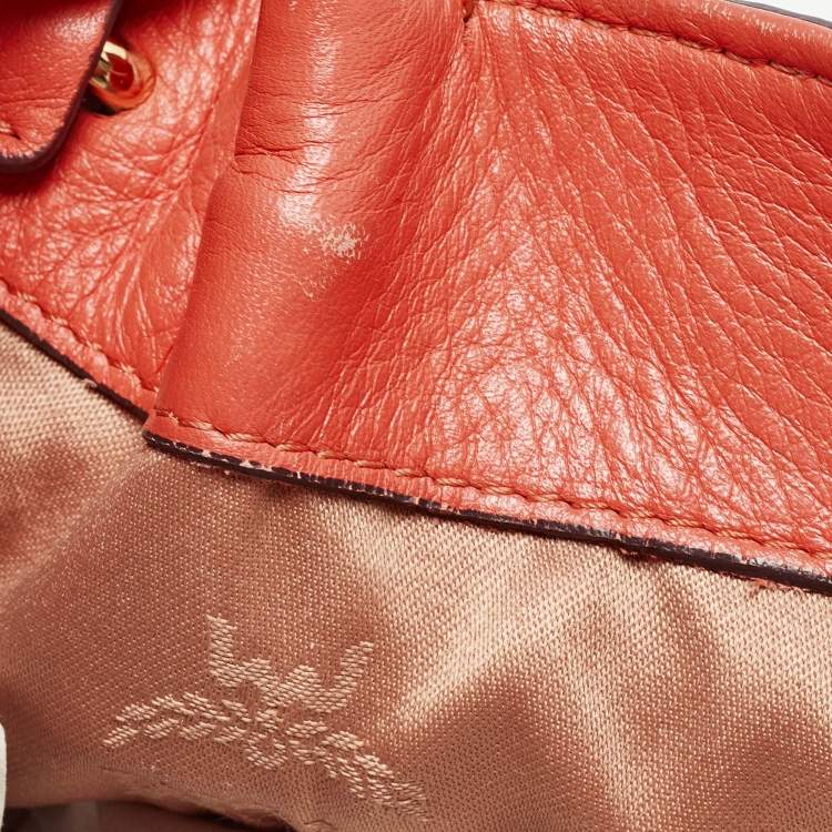 Pre Owned MCM Orange Leather Turn Lock Flap Top Handle Bag