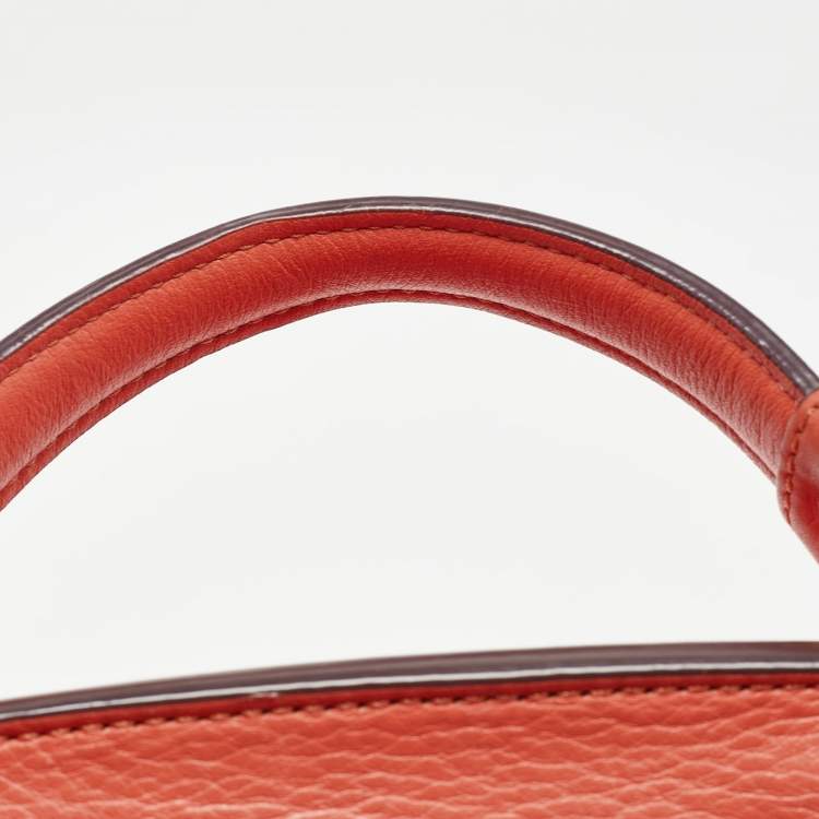 Pre Owned MCM Orange Leather Turn Lock Flap Top Handle Bag