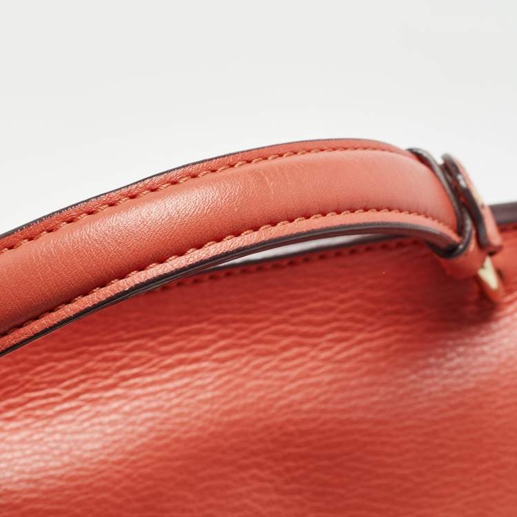 Pre Owned MCM Orange Leather Turn Lock Flap Top Handle Bag