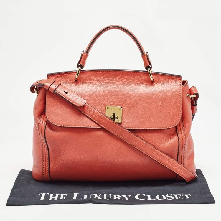 Pre Owned MCM Orange Leather Turn Lock Flap Top Handle Bag