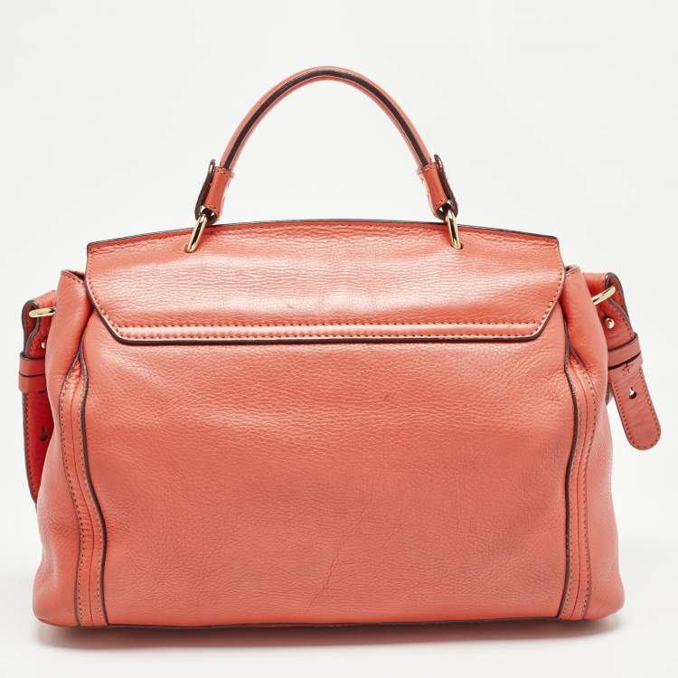 Pre Owned MCM Orange Leather Turn Lock Flap Top Handle Bag