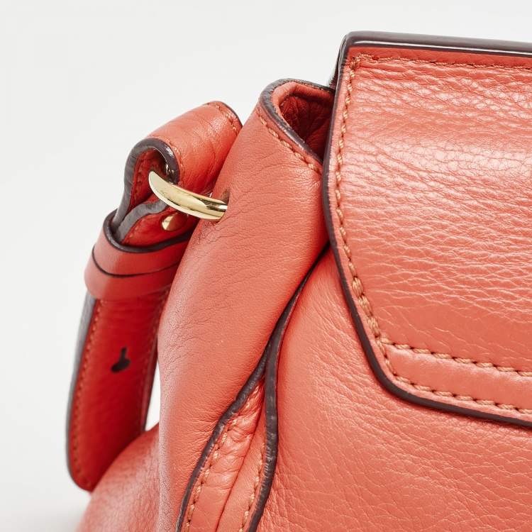 Pre Owned MCM Orange Leather Turn Lock Flap Top Handle Bag