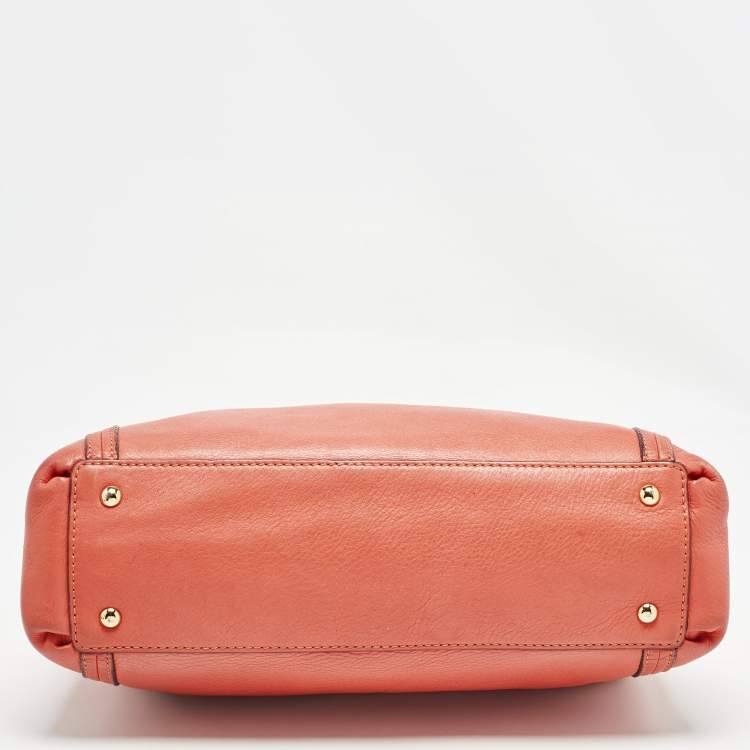 Pre Owned MCM Orange Leather Turn Lock Flap Top Handle Bag