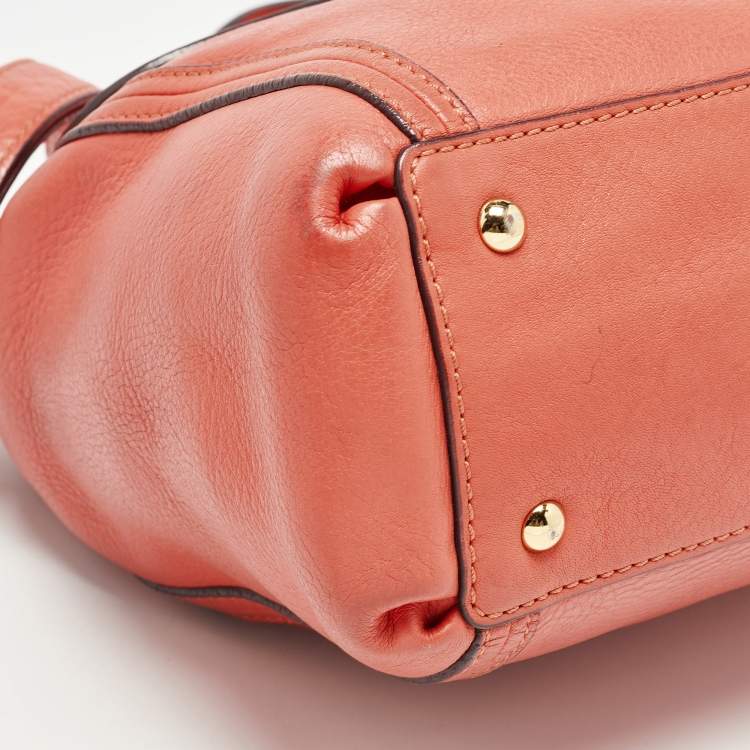 Pre Owned MCM Orange Leather Turn Lock Flap Top Handle Bag
