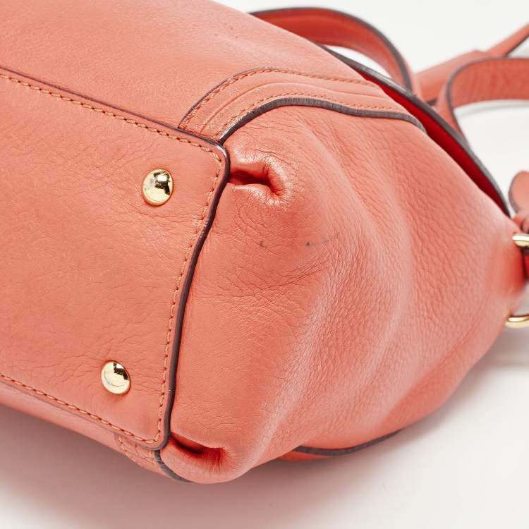 Pre Owned MCM Orange Leather Turn Lock Flap Top Handle Bag
