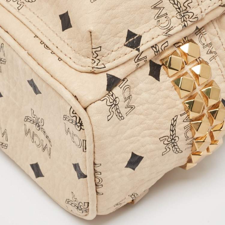 Pre Owned MCM Beige Visetos Coated Canvas and Leather Mini Stark Bebe Boo Backpack