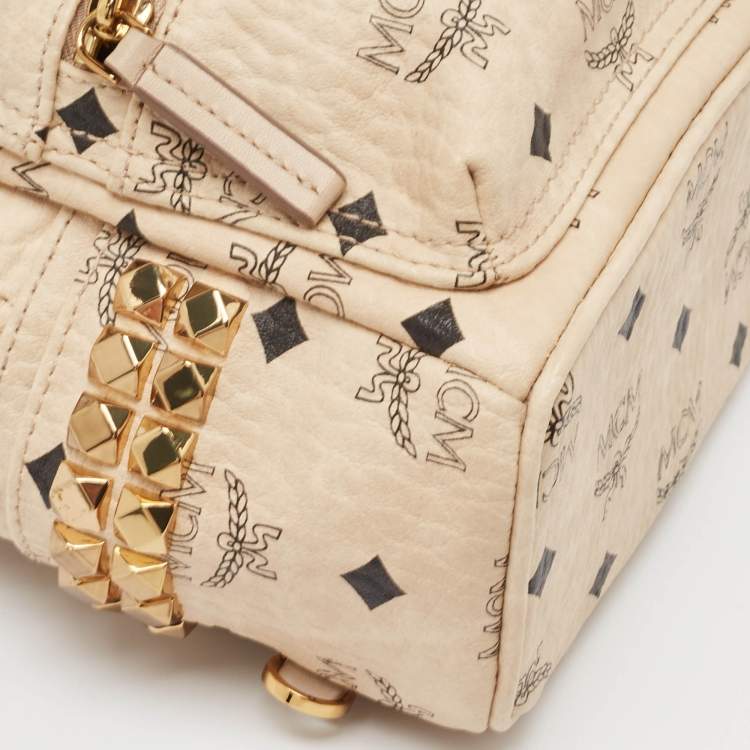 Pre Owned MCM Beige Visetos Coated Canvas and Leather Mini Stark Bebe Boo Backpack