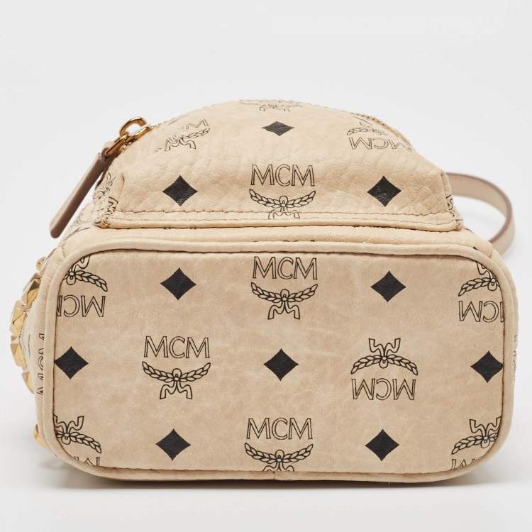 Pre Owned MCM Beige Visetos Coated Canvas and Leather Mini Stark Bebe Boo Backpack