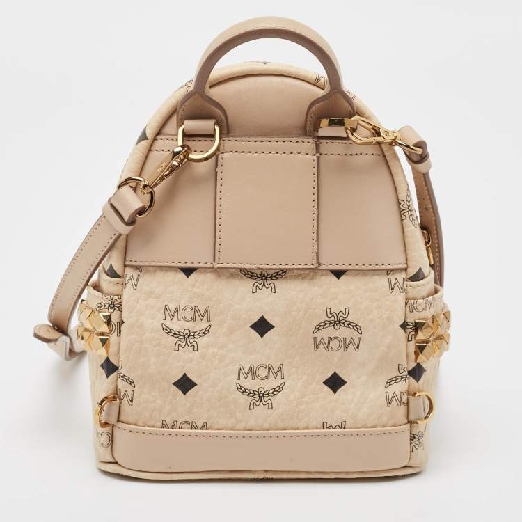 Pre Owned MCM Beige Visetos Coated Canvas and Leather Mini Stark Bebe Boo Backpack
