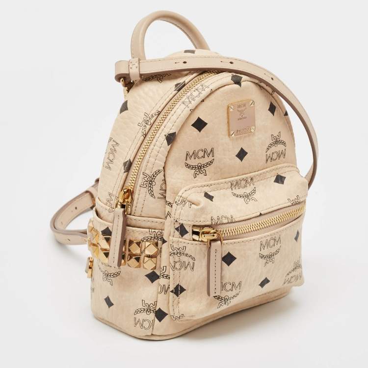 Pre Owned MCM Beige Visetos Coated Canvas and Leather Mini Stark Bebe Boo Backpack