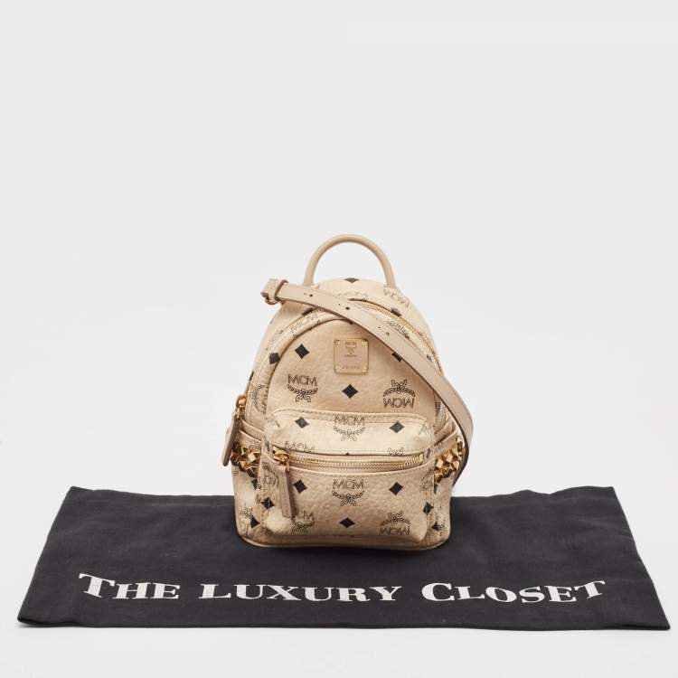 Pre Owned MCM Beige Visetos Coated Canvas and Leather Mini Stark Bebe Boo Backpack