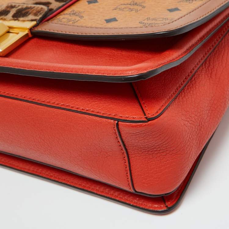 Pre Owned MCM Multicolor Coated Canvas,Calfhair and Leather Top Handle Bag