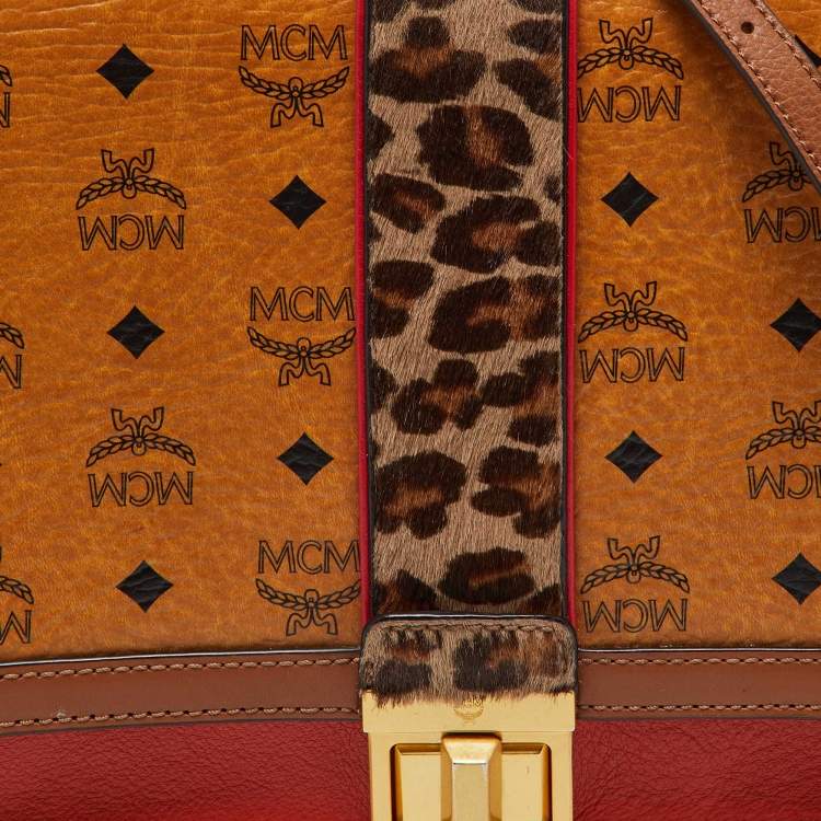 Pre Owned MCM Multicolor Coated Canvas,Calfhair and Leather Top Handle Bag