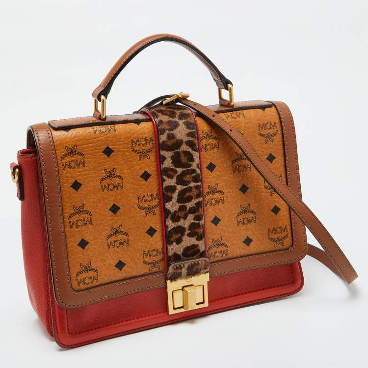Pre Owned MCM Multicolor Coated Canvas,Calfhair and Leather Top Handle Bag