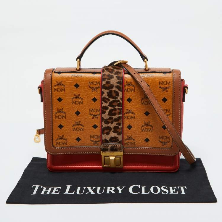 Pre Owned MCM Multicolor Coated Canvas,Calfhair and Leather Top Handle Bag