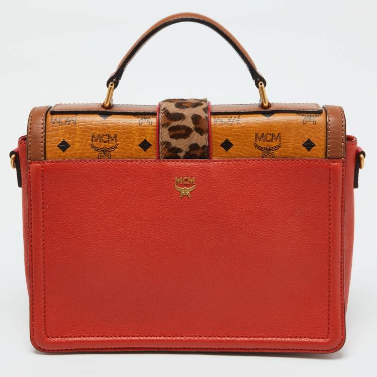 Pre Owned MCM Multicolor Coated Canvas,Calfhair and Leather Top Handle Bag