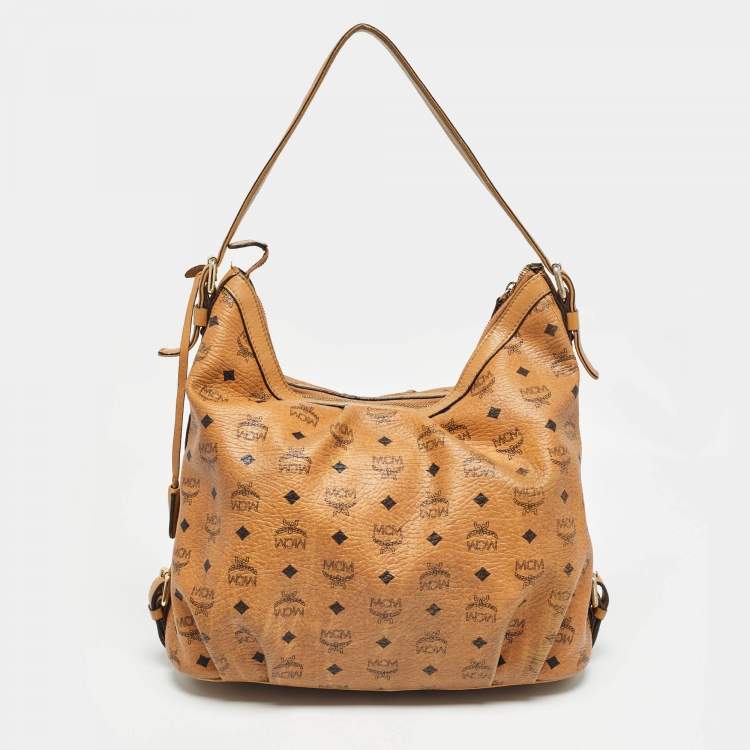 Pre Owned MCM Cognac Visetos Coated Canvas and Leather Large Hobo