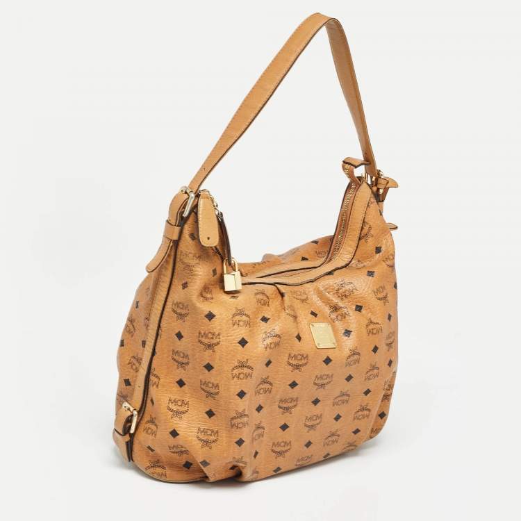 Pre Owned MCM Cognac Visetos Coated Canvas and Leather Large Hobo