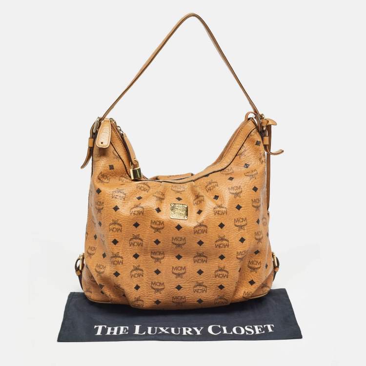 Pre Owned MCM Cognac Visetos Coated Canvas and Leather Large Hobo