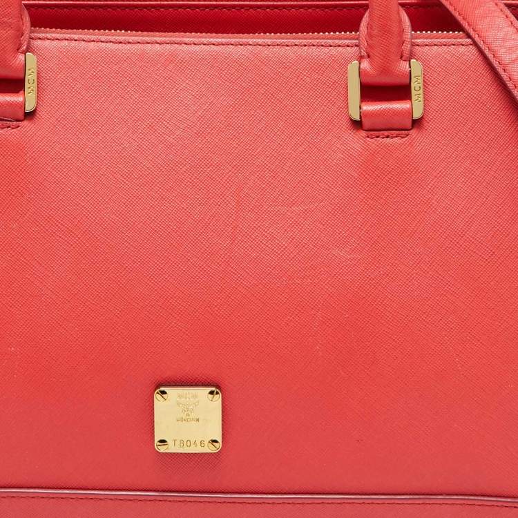 Pre Owned MCM Coral Orange Leather Large Nuovo Tote
