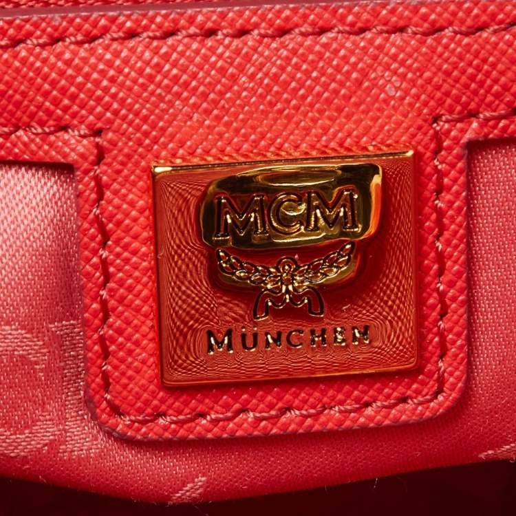 Pre Owned MCM Coral Orange Leather Large Nuovo Tote