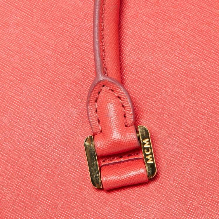 Pre Owned MCM Coral Orange Leather Large Nuovo Tote
