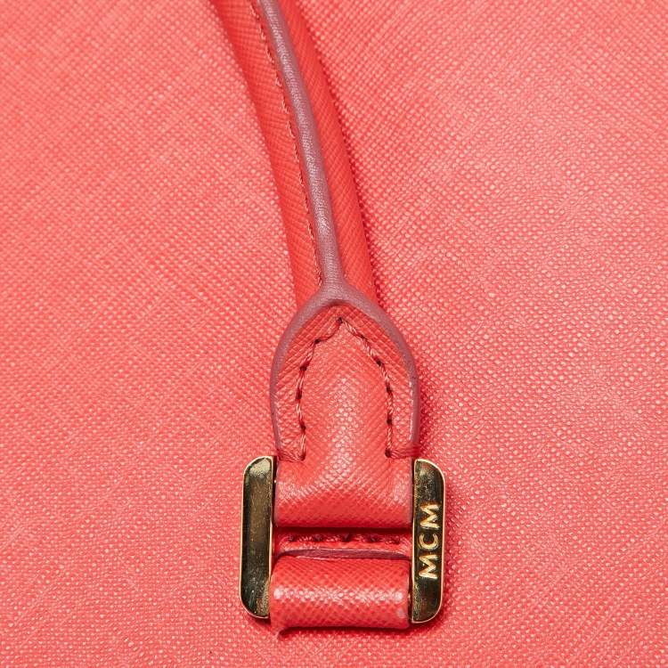 Pre Owned MCM Coral Orange Leather Large Nuovo Tote