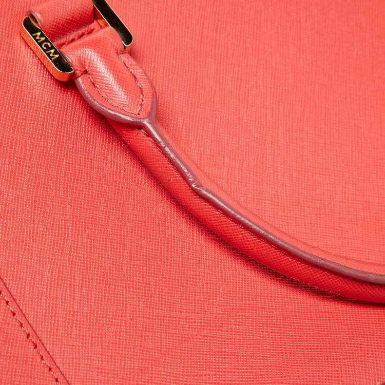 Pre Owned MCM Coral Orange Leather Large Nuovo Tote