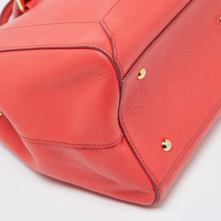 Pre Owned MCM Coral Orange Leather Large Nuovo Tote