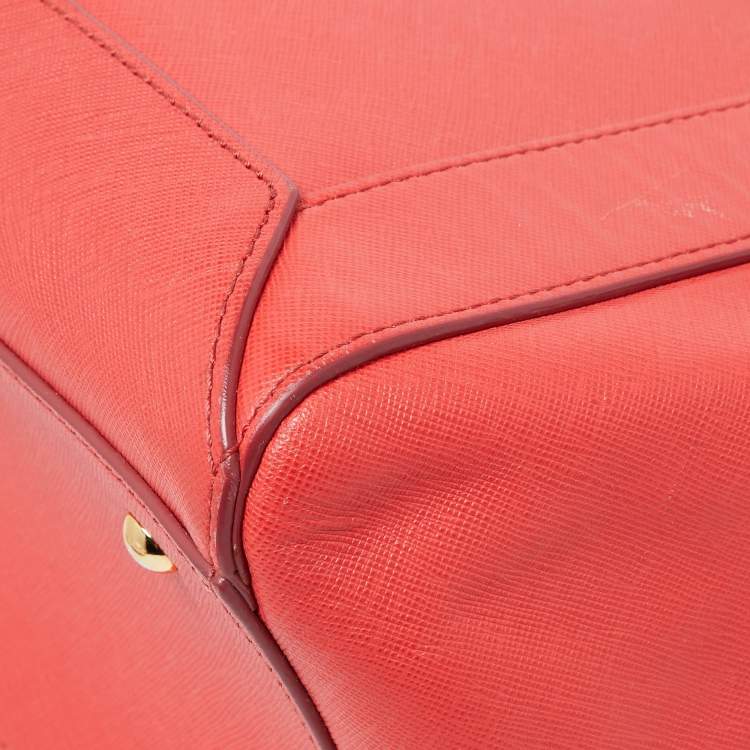 Pre Owned MCM Coral Orange Leather Large Nuovo Tote