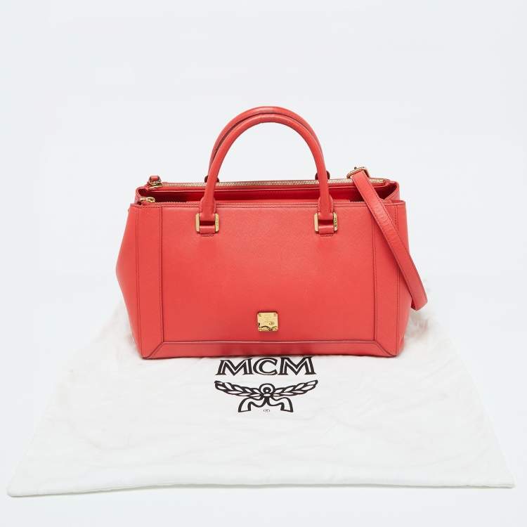 Pre Owned MCM Coral Orange Leather Large Nuovo Tote