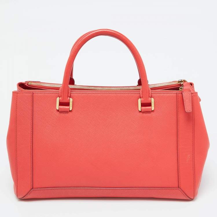 Pre Owned MCM Coral Orange Leather Large Nuovo Tote