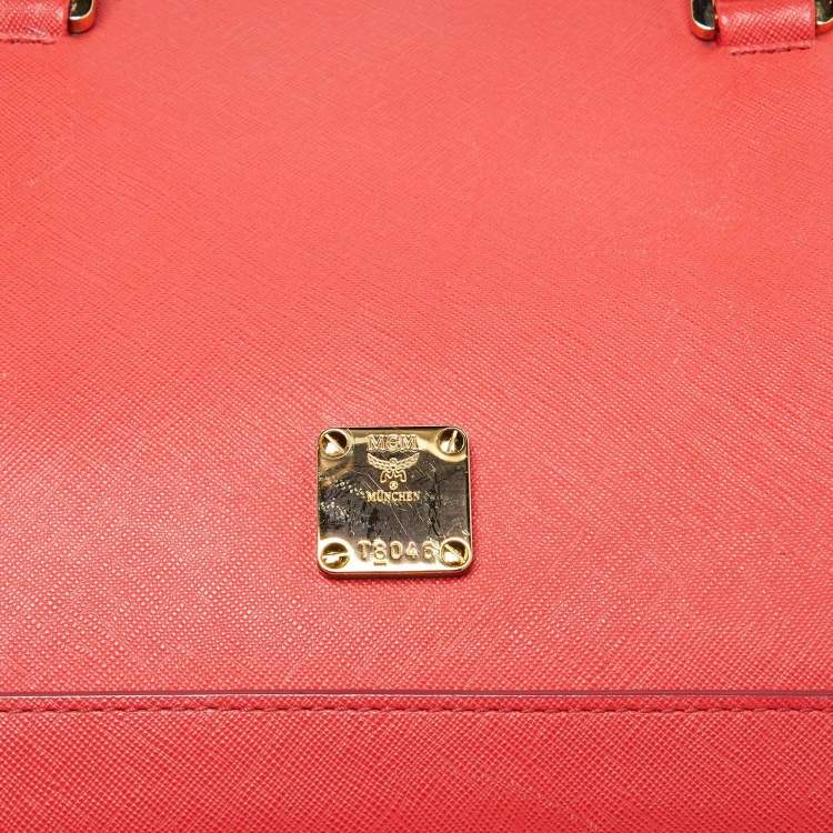 Pre Owned MCM Coral Orange Leather Large Nuovo Tote