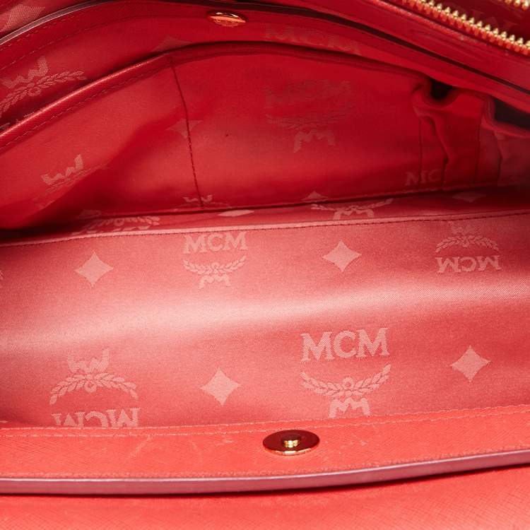 Pre Owned MCM Coral Orange Leather Large Nuovo Tote