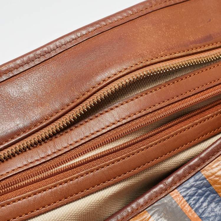 Pre Owned MCM Cognac Visetos Coated Canvas and Leather Striped Shopper Tote