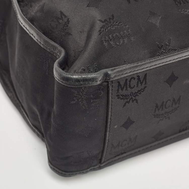 Pre Owned MCM Black Visetos Nylon and Leather Zip Shoulder Bag