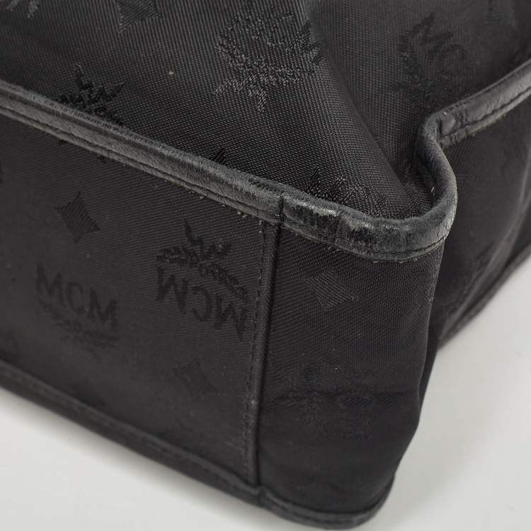 Pre Owned MCM Black Visetos Nylon and Leather Zip Shoulder Bag