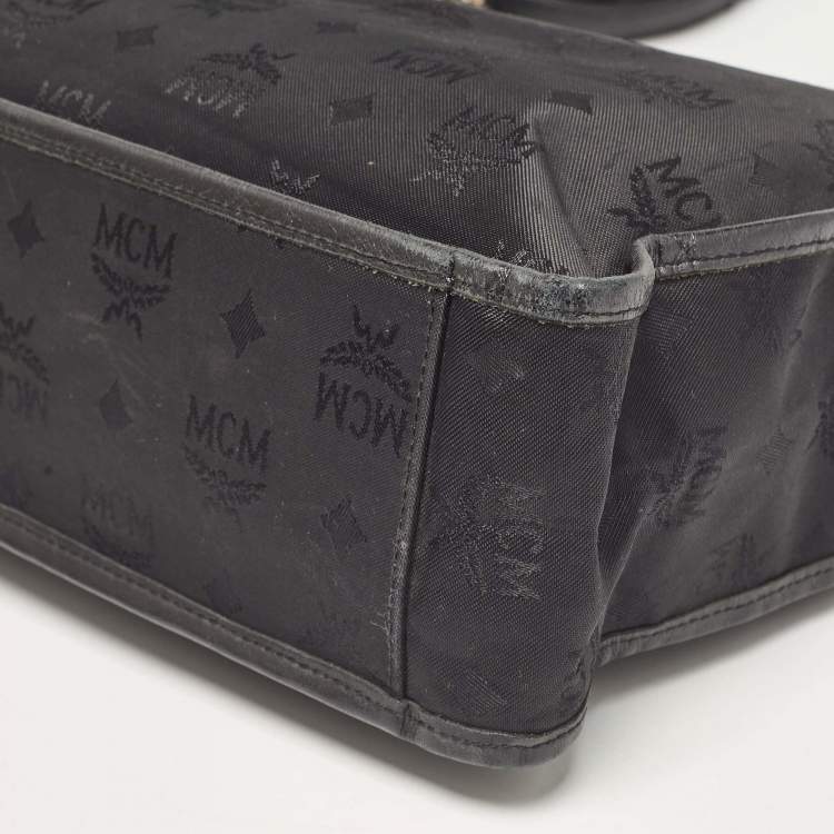 Pre Owned MCM Black Visetos Nylon and Leather Zip Shoulder Bag