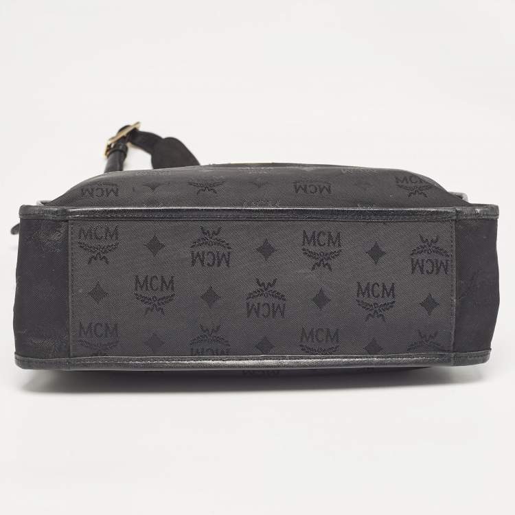 Pre Owned MCM Black Visetos Nylon and Leather Zip Shoulder Bag